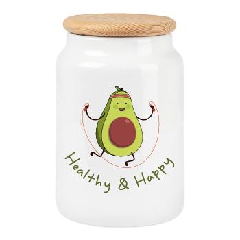 healthy & happy funny avocado - Cookie Jar with Wooden Lid - white - Front