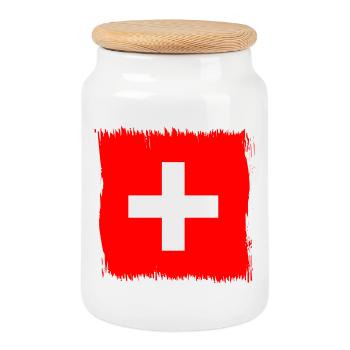 Cadeau du drapeau suisse suisse - Boîte à biscuits avec couvercle en bois - blanc - Devant