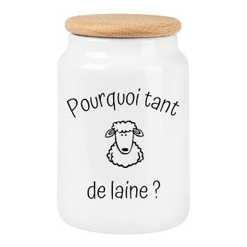 Pourquoi tant de laine. - Boîte à biscuits avec couvercle en bois - blanc - Devant