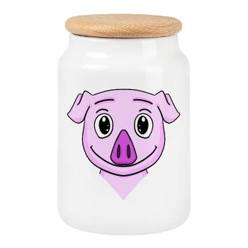 Schwein - Keksdose mit Holzdeckel - Weiß - Vorne