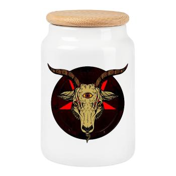 Chèvre à Troisième Œil et Pentacle - Boîte à biscuits avec couvercle en bois - blanc - Devant
