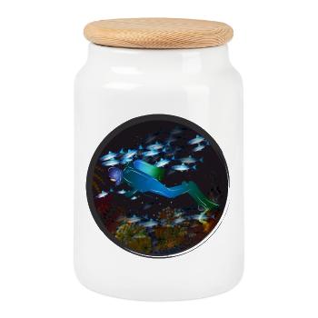 Un plongeur et le monde sous-marin mystérieux - Boîte à biscuits avec couvercle en bois - blanc - Devant