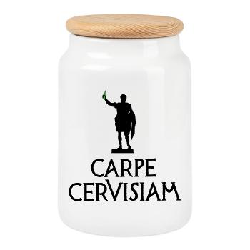 Drôle de bière latine Carpe Cervisiam Carpe Diem - Boîte à biscuits avec couvercle en bois - blanc - Devant