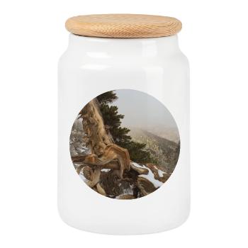 old gnarled tree on the Pacific Crest Trail - Cookie Jar with Wooden Lid - white - Front