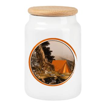 tente nostalgique - camping dans la nature - Boîte à biscuits avec couvercle en bois - blanc - Devant