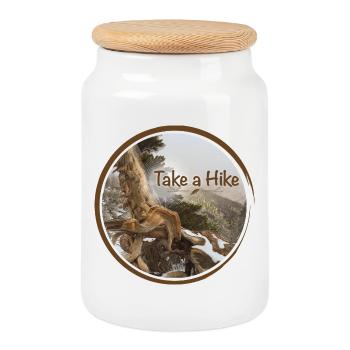 old gnarled tree on the Pacific Crest Trail - Cookie Jar with Wooden Lid - white - Front