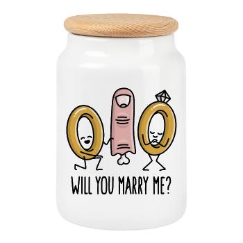Will you marry me marriage proposal wedding rings - Cookie Jar with Wooden Lid - white - Front