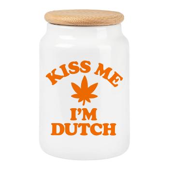 Jour du Roi Willem Alexander Hanf, Embrasse-moi Je suis néerlandais - Boîte à biscuits avec couvercle en bois - blanc - Devant