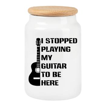 I stopped playing guitar to be here # - Cookie Jar with Wooden Lid - white - Front