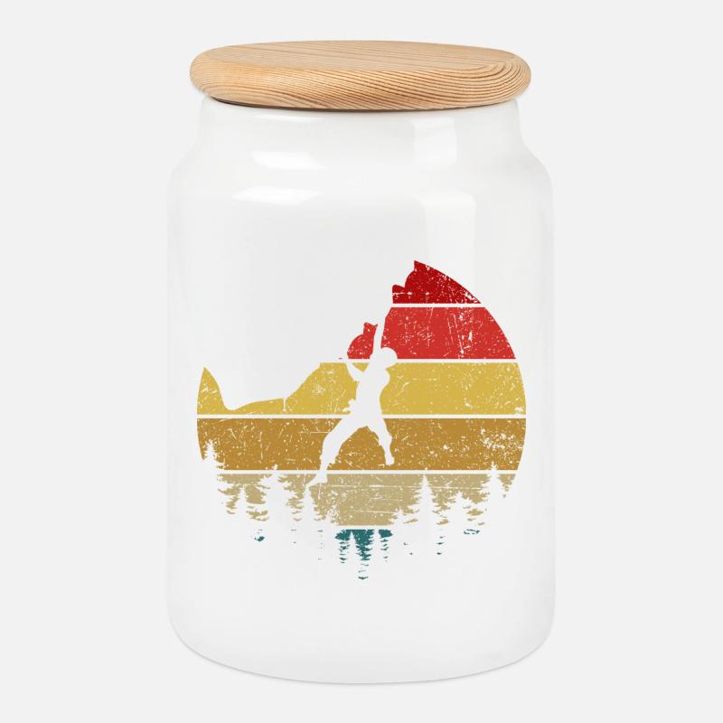 Climber Sunset Retro Silhouette - Cookie Jar with Wooden Lid - white