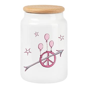 Peace Pfeil Frieden in pink - Keksdose mit Holzdeckel - Weiß - Vorne