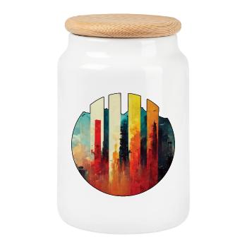 Metropolis - Cookie Jar with Wooden Lid - white - Front