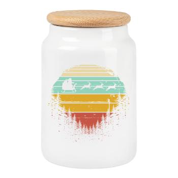 Chiens de traîneau rétro dans Sunset Pines - Boîte à biscuits avec couvercle en bois - blanc - Devant