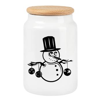 Schneemann mit Kugeln Weihnachten Illustration - Keksdose mit Holzdeckel - Weiß - Vorne