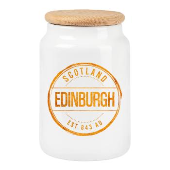 Edinburgh Vintage Rubber Stamp - Cookie Jar with Wooden Lid - white - Front