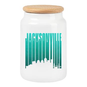 Jacksonville Skyline Vertical Typo - Cookie Jar with Wooden Lid - white - Front