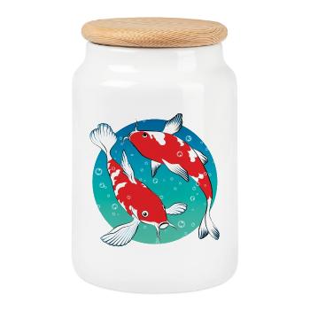 Carp Koi | Japanese ornamental goldfish - Cookie Jar with Wooden Lid - white - Front