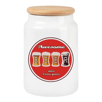 Beer Logo - Cookie Jar with Wooden Lid - white - Front