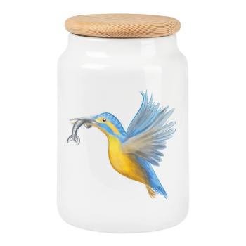 Eisvogel Fangkunst - Keksdose mit Holzdeckel - Weiß - Vorne