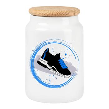 Sneaker Splash in a circle - Cookie Jar with Wooden Lid - white - Front