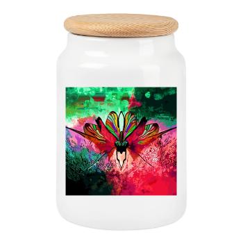 Farbexplosiver Schmetterling Naturkunst - Keksdose mit Holzdeckel - Weiß - Vorne