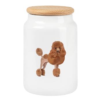 Standard Pudel Hund - Keksdose mit Holzdeckel - Weiß - Vorne
