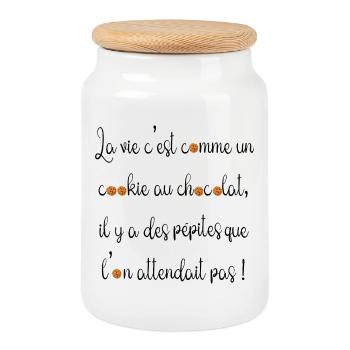 La vie c est comme un cookie au chocolat - Boîte à biscuits avec couvercle en bois - blanc - Devant