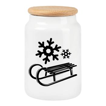Schnee Schlitten Eiskristalle Schneeflocken Winter - Keksdose mit Holzdeckel - Weiß - Vorne