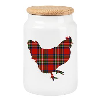Tartan-Huhn-Silhouette - Keksdose mit Holzdeckel - Weiß - Vorne