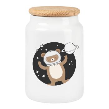 niedlicher Astronauten Bär im comic Stil - Keksdose mit Holzdeckel - Weiß - Vorne