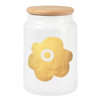 Yoga Flower Flower Gold Symbol Blossom Abstract Fan - Cookie Jar with Wooden Lid - white - Front