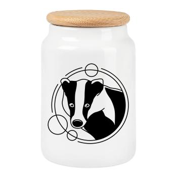 Badger in Geometric Shape - Line Art Design - Cookie Jar with Wooden Lid - white - Front
