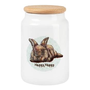 Happy Hoppy - Keksdose mit Holzdeckel - Weiß - Vorne