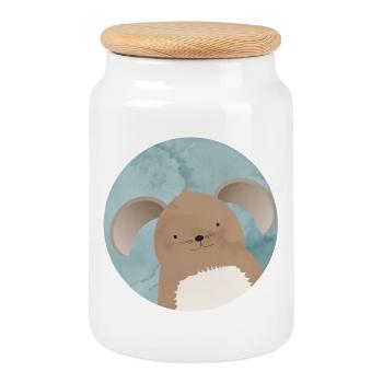cute rabbit with floppy ears in watercolor patch - Cookie Jar with Wooden Lid - white - Front