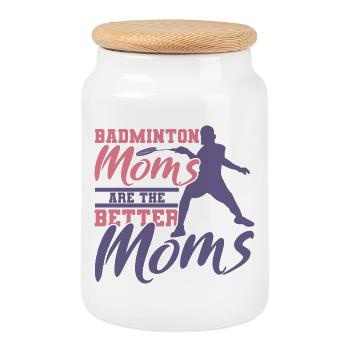 Drôle de mère de badminton - Boîte à biscuits avec couvercle en bois - blanc - Devant