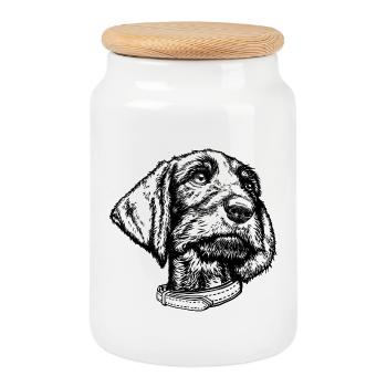 Dachshund portrait sw - Cookie Jar with Wooden Lid - white - Front