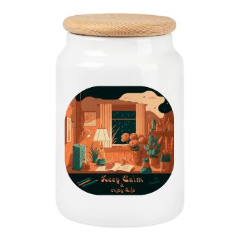 Restez calme - Boîte à biscuits avec couvercle en bois - blanc - Devant