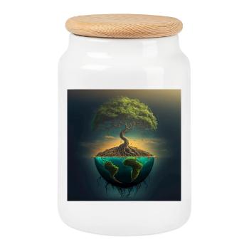 Arbre-Monde : Arbre sur une demi-sphère - Boîte à biscuits avec couvercle en bois - blanc - Devant