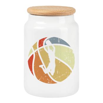 Vintage Basketball - Cookie Jar with Wooden Lid - white - Front