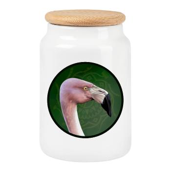 Flamant rose en vert mandala - Boîte à biscuits avec couvercle en bois - blanc - Devant