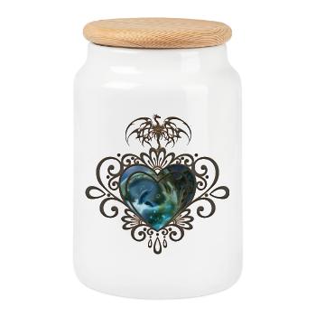 Cute dolphin in a bubble the hearts of the ocean - Cookie Jar with Wooden Lid - white - Front