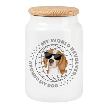 My World Revolves Around My Dog - Beagle Lovers - Cookie Jar with Wooden Lid - white - Front