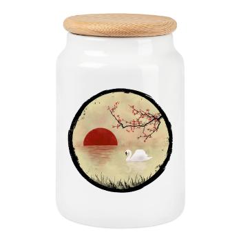 Swan Lake - Cookie Jar with Wooden Lid - white - Front