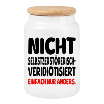 einfach nur anders - Keksdose mit Holzdeckel - Weiß - Vorne