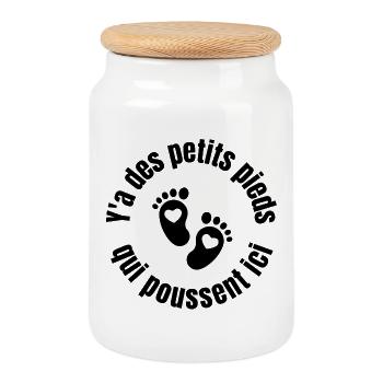 future maman, bébé, petits pieds qui poussent - Boîte à biscuits avec couvercle en bois - blanc - Devant