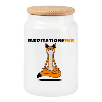 Meditationsfux - Meditation fox, dialect - Cookie Jar with Wooden Lid - white - Front