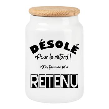 Désolé pour la retard ! - Boîte à biscuits avec couvercle en bois - blanc - Devant