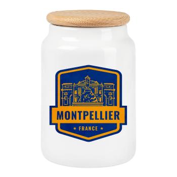 Insigne de Montpellier France - Boîte à biscuits avec couvercle en bois - blanc - Devant