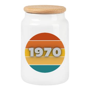 1970, vintage, année de naissance - Boîte à biscuits avec couvercle en bois - blanc - Devant