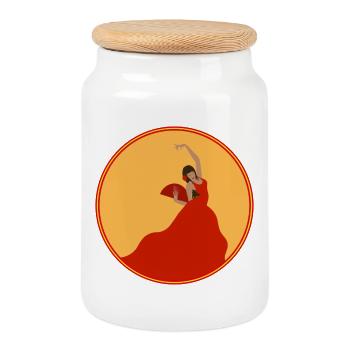 Flamenco Dancer 3 - Cookie Jar with Wooden Lid - white - Front